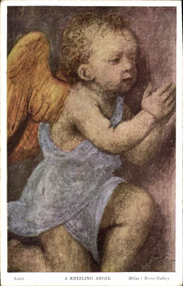 Um anjo ajoelhado — obra de Luini — Milão: Galeria Brera - Frente