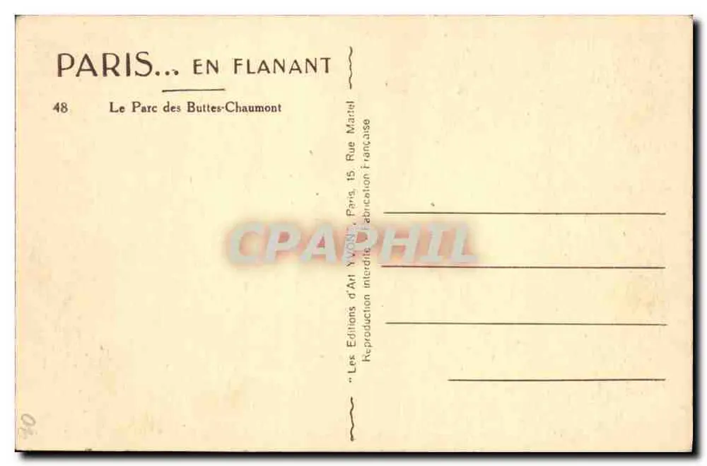 O Parque das Buttes-Chaumont — Vista do templo na falésia — Editor Yvon, n°48 - Verso