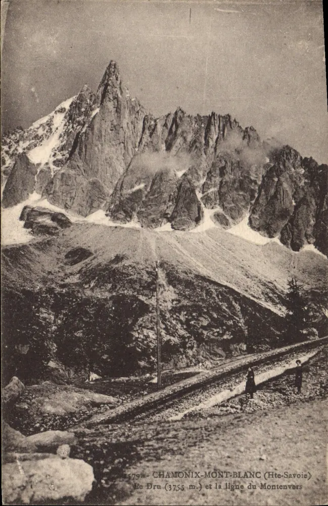 O Dru (3755 m.) e a linha do Montenvers — CHAMONIX-MONT-BLANC (Alta Saboia) — L. Fauraz, editor em Annemasse - Frente