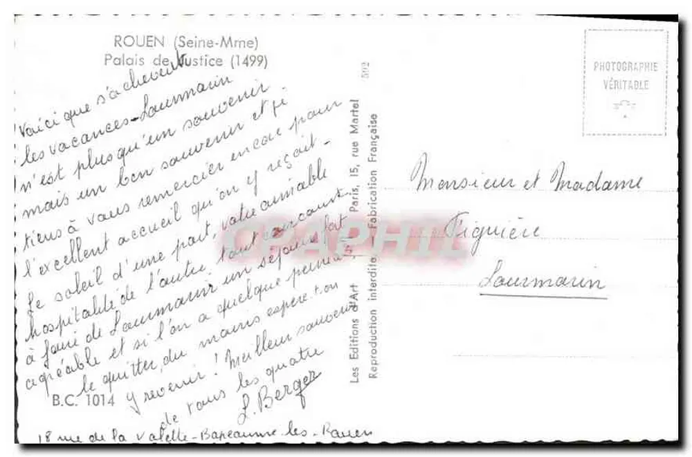 Palácio de Justiça — Rouen (Seine-Marne) — Les Editions Martel - Verso