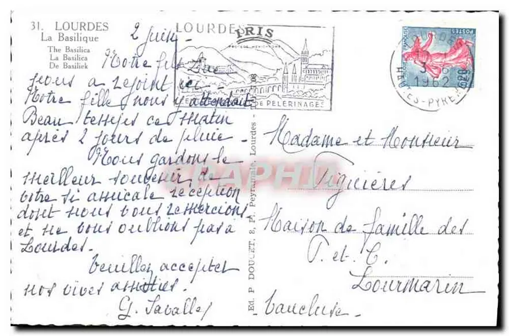 Lourdes — A Basílica — Ed. P. Doulet & P. Peyramond - Verso