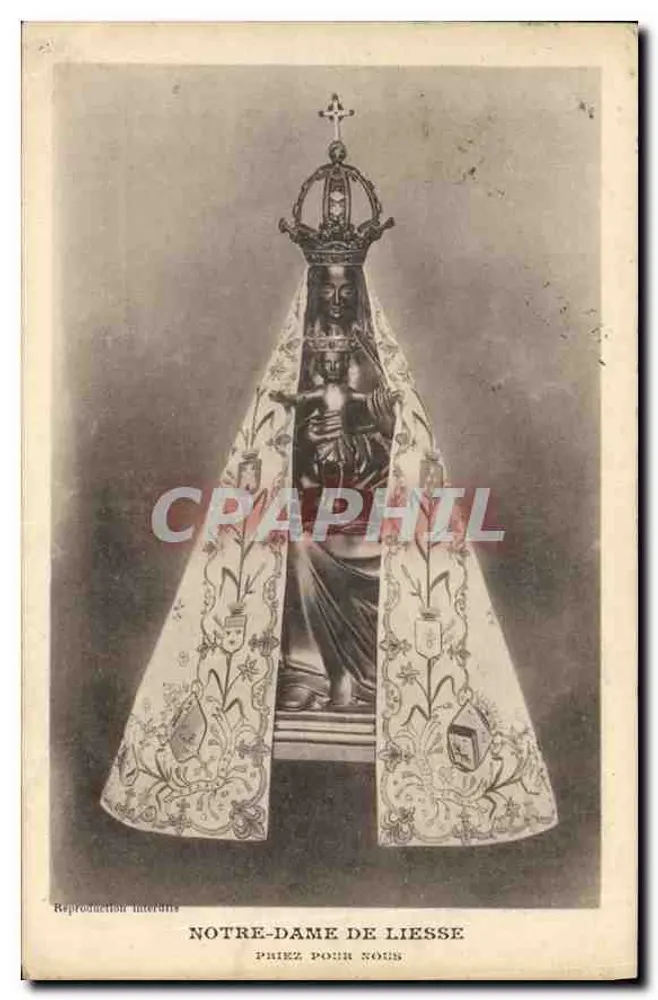 Notre-Dame de Liesse — gekrönte Statue mit besticktem Schleier — Reproduction Interdits - Vorderseite