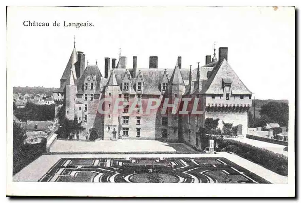 Castelo de Langeais — vista do castelo e do jardim com motivos — editor não identificado - Frente