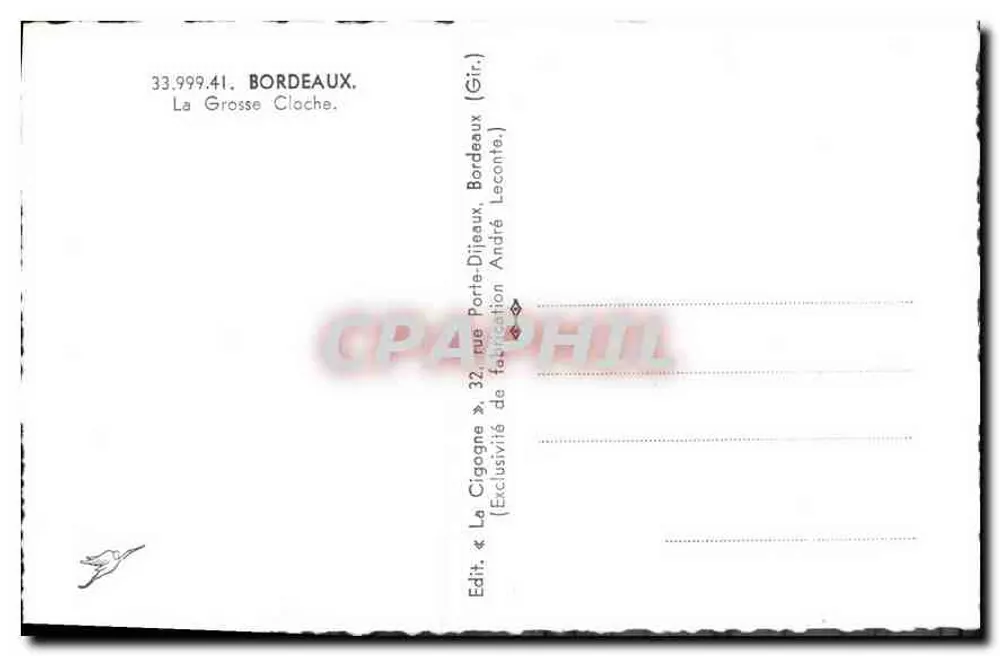 A Grande Campana — Bordeaux — Edição La Cigogne, Bordeaux - Verso