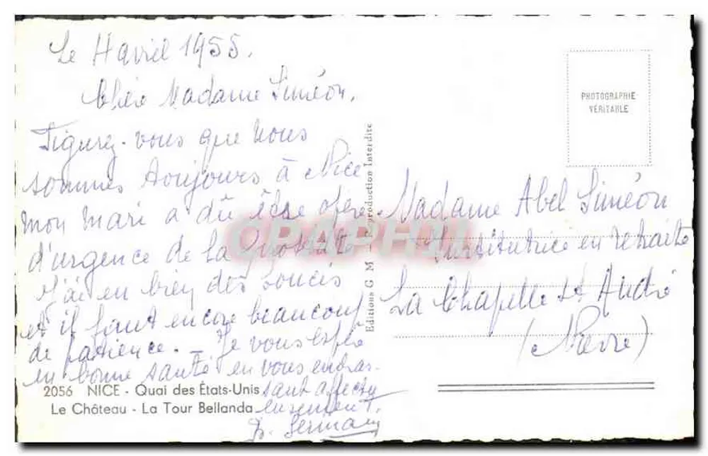 NICE - La Tour Bellanda — Ansicht des Kai und des Schlosses — Éditions G. M. n° 2056 - Rückseite