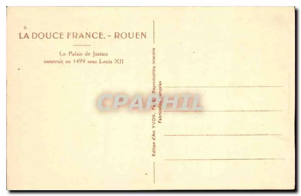 Das Palast der Justiz in Rouen — Verlag Yvon, Nr. 5 - Rückseite