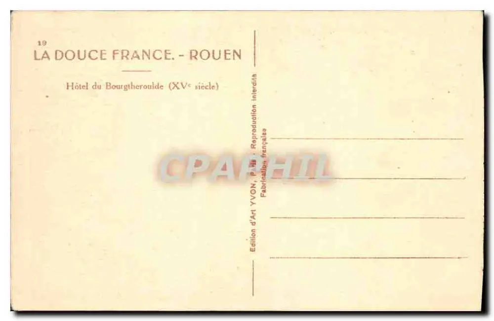 Hôtel du Bourgtheroulde — Rouen — Édition d'Art YVON - Rückseite