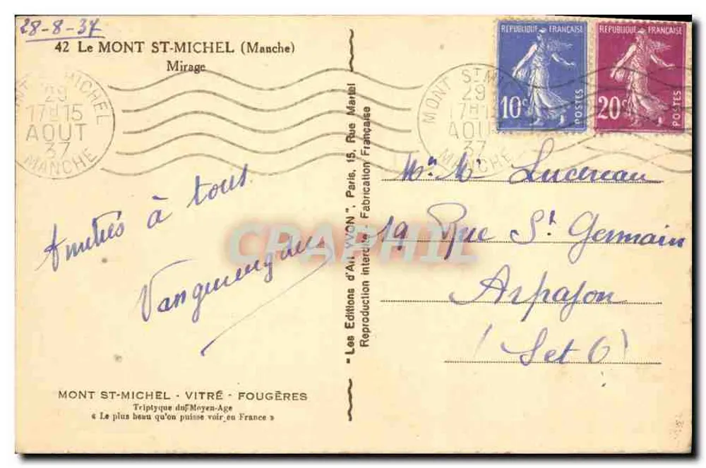 Mont Saint-Michel — Panoramablick — Les Éditions d'Art 'VITRÉ' n°42 - Rückseite
