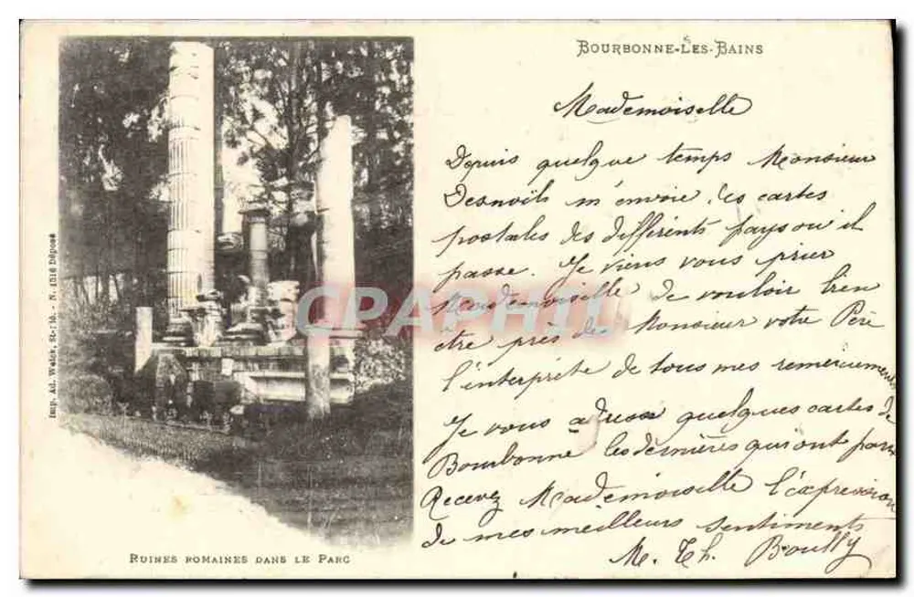 Ruínas romanas no parque — Bourbonne-les-Bains — Editor A. WALTER, n° 184 - Frente