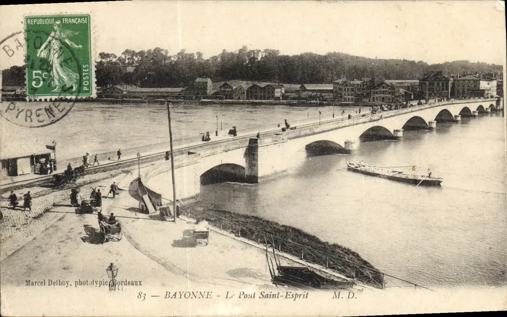 Bayonne - O Ponte Saint-Esprit — Marcel Delbroy, fototipia Bordeaux, n°83 - Frente