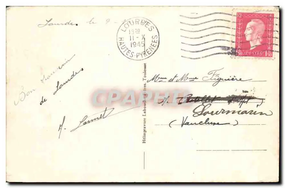 Lourdes - A procissão do Santo Sacramento diante das piscinas - Héliogravure Laboudinière, n°896 - Verso