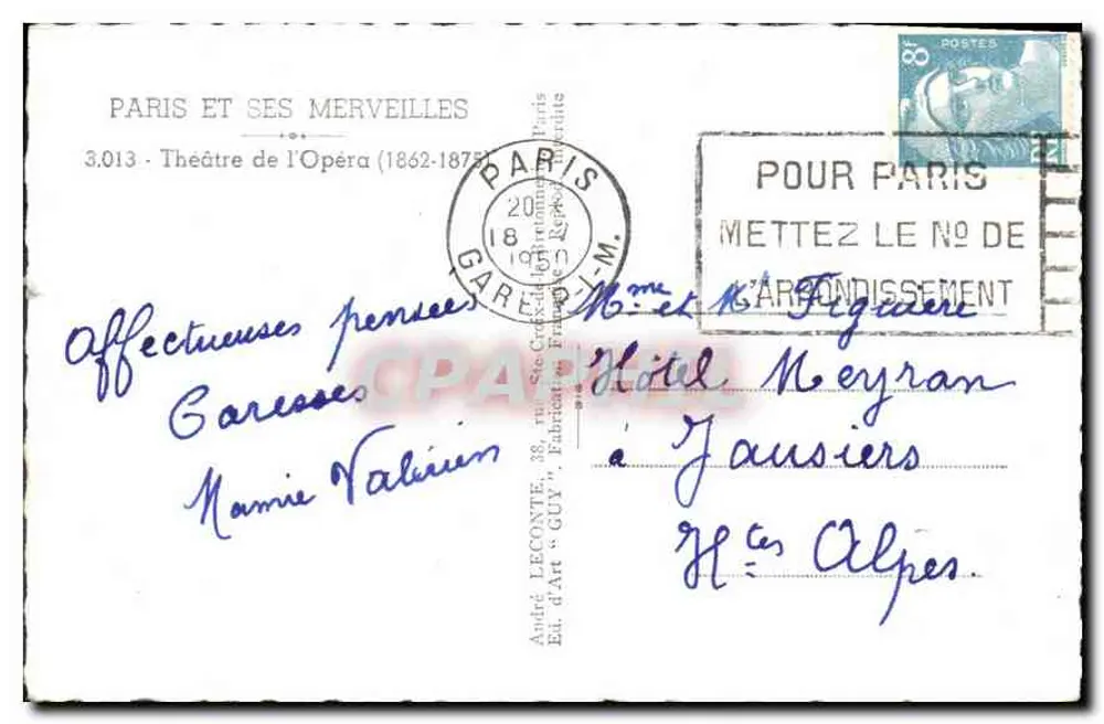 Theater der Oper — Paris — Verlag André Leconte, n° 3.013 - Rückseite