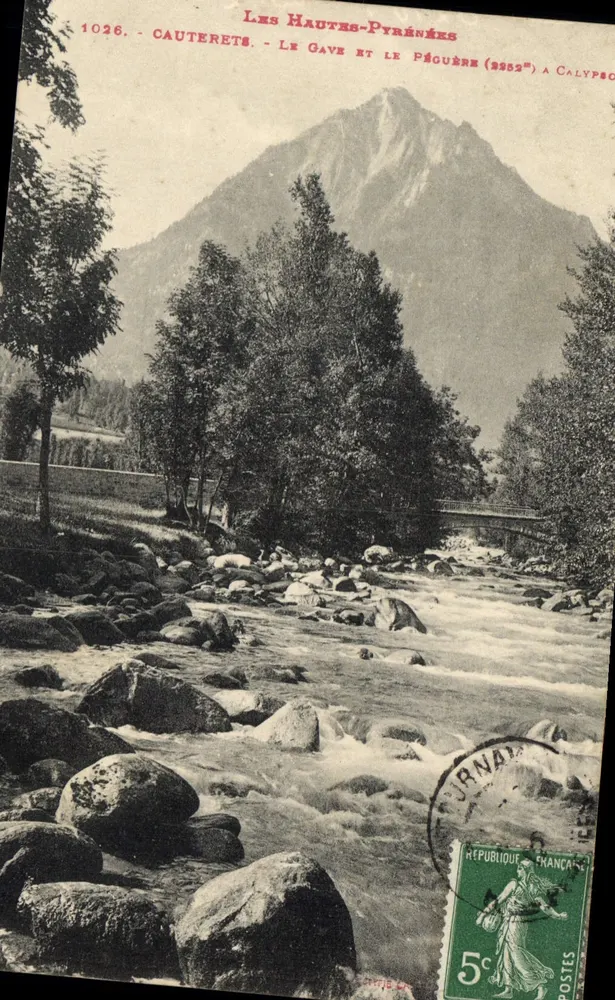 Les Hautes-Pyrénées — Cauterets — O Gave e o Péguère (2952m) em Calypso — editor Calypso, n° 1026 - Frente