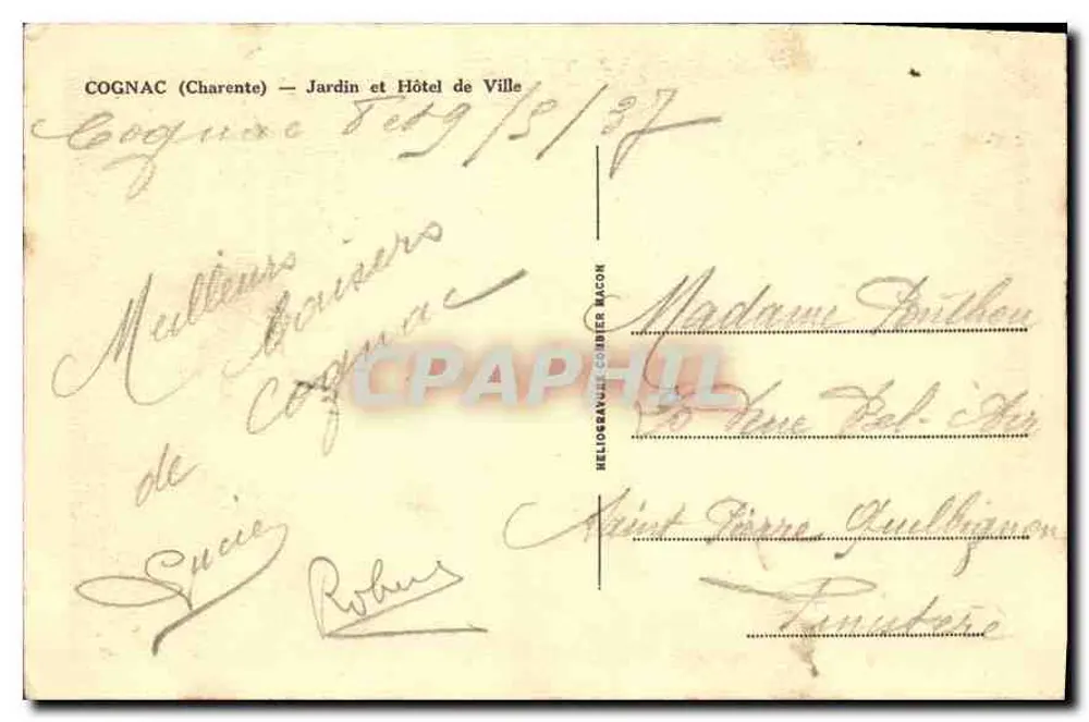 Garten und Rathaus von Cognac — Verlag Héliogravure BACON, Nummer nicht sichtbar - Rückseite