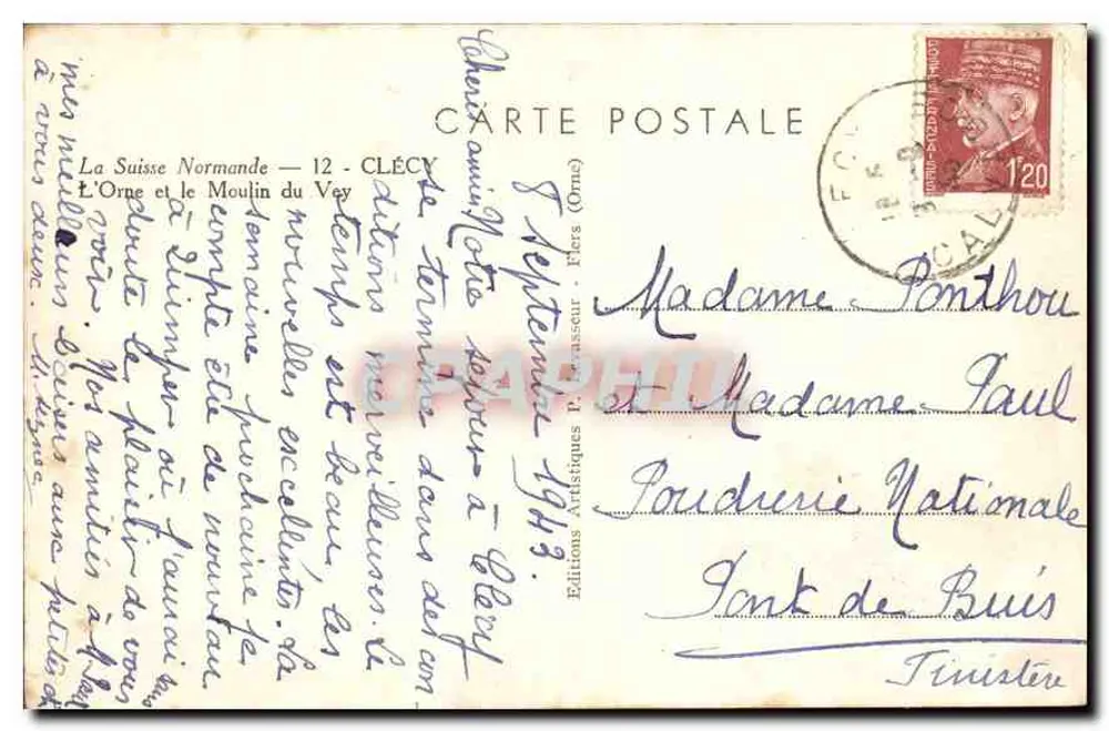 Normannische Schweiz — Clécy — Der Vey-Mühle — Éditions Artisitiques, Clécy - Rückseite