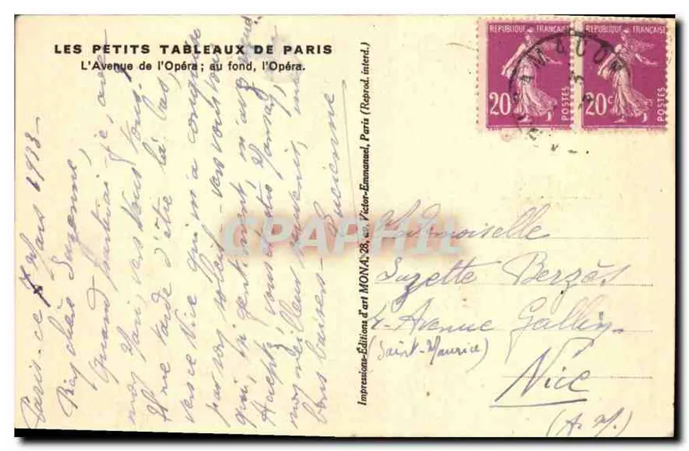 Avenue de l'Opéra — Paris — Verlag MONA, Seriennummer nicht sichtbar - Rückseite