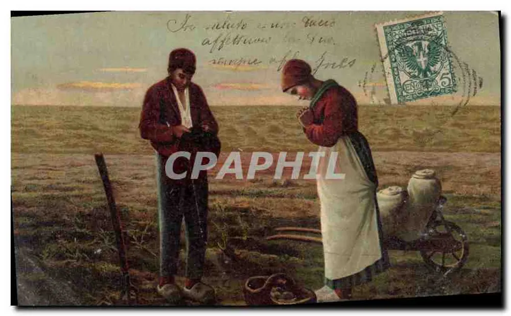 Dois camponeses em um campo — Editor não visível — Número de série não visível - Frente
