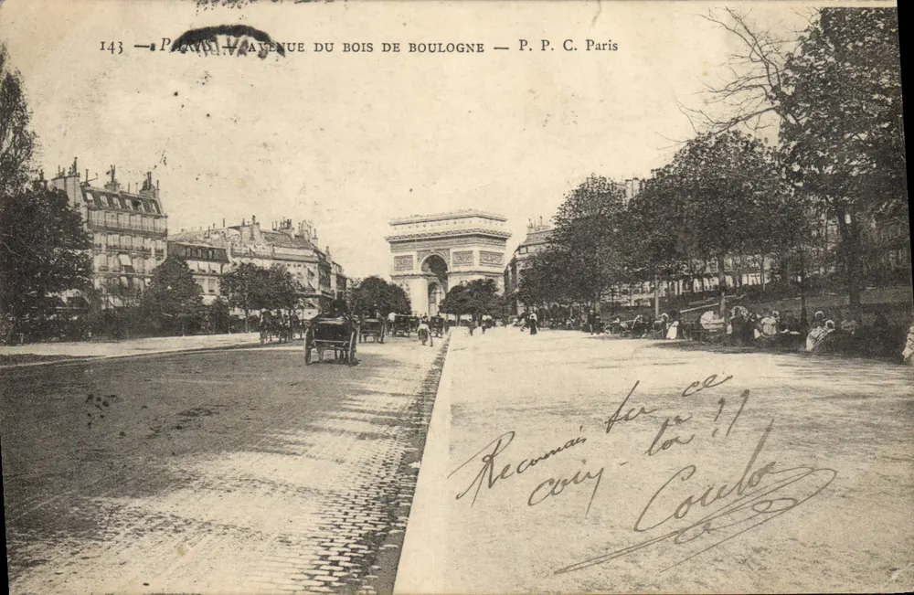 Avenue du Bois de Boulogne — Arc de Triomphe — P. P. C. Paris - Vorderseite
