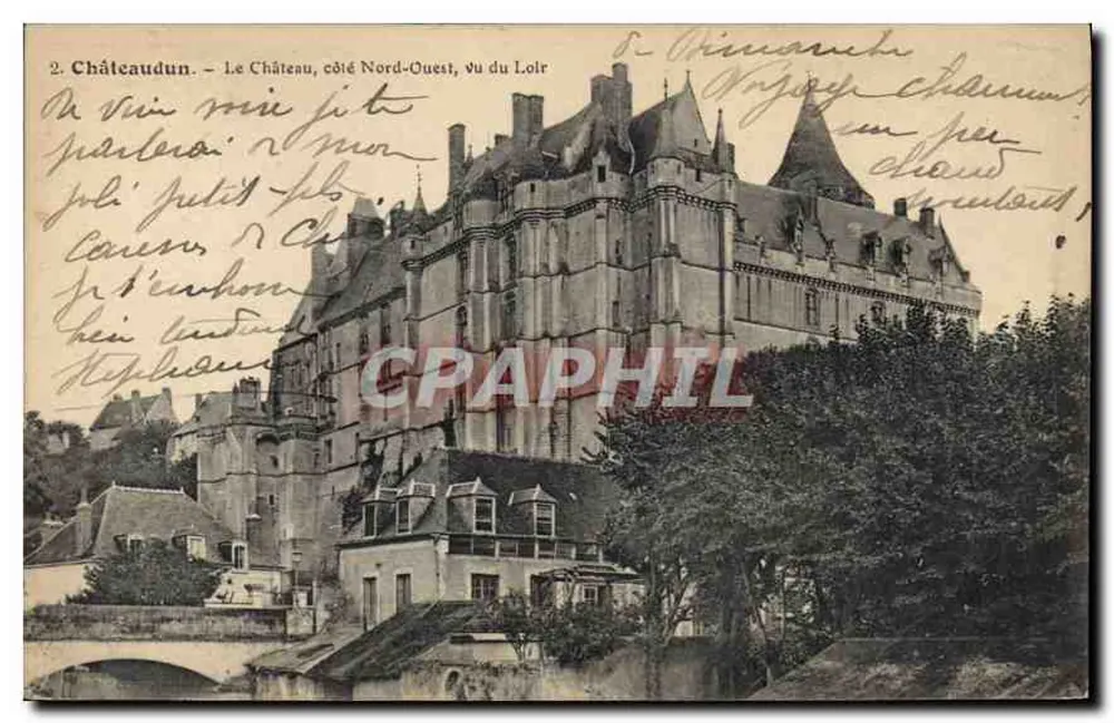 Châteaudun — Das Schloss, Nordwestseite, Ansicht vom Loir — unbekannter Verlag, Nr. 2 - Vorderseite