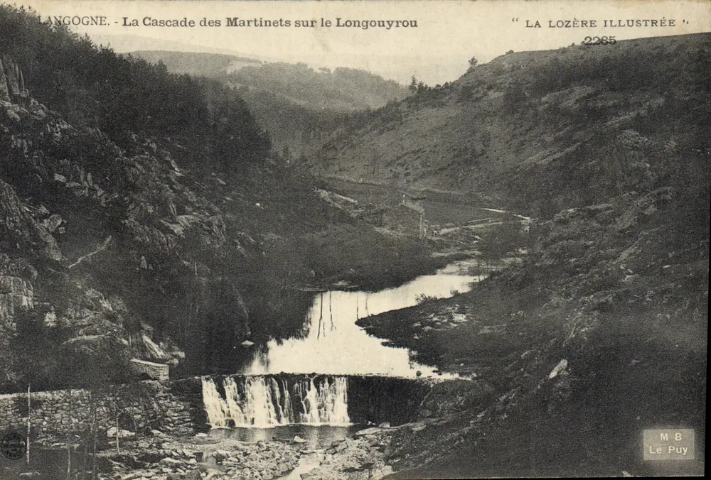 Langogne - Ansicht der Martinets-Wasserfälle am Longouyrou — 'La Lozère Illustrée' n°2285, herausgegeben von M.B. Le Puy - Vorderseite