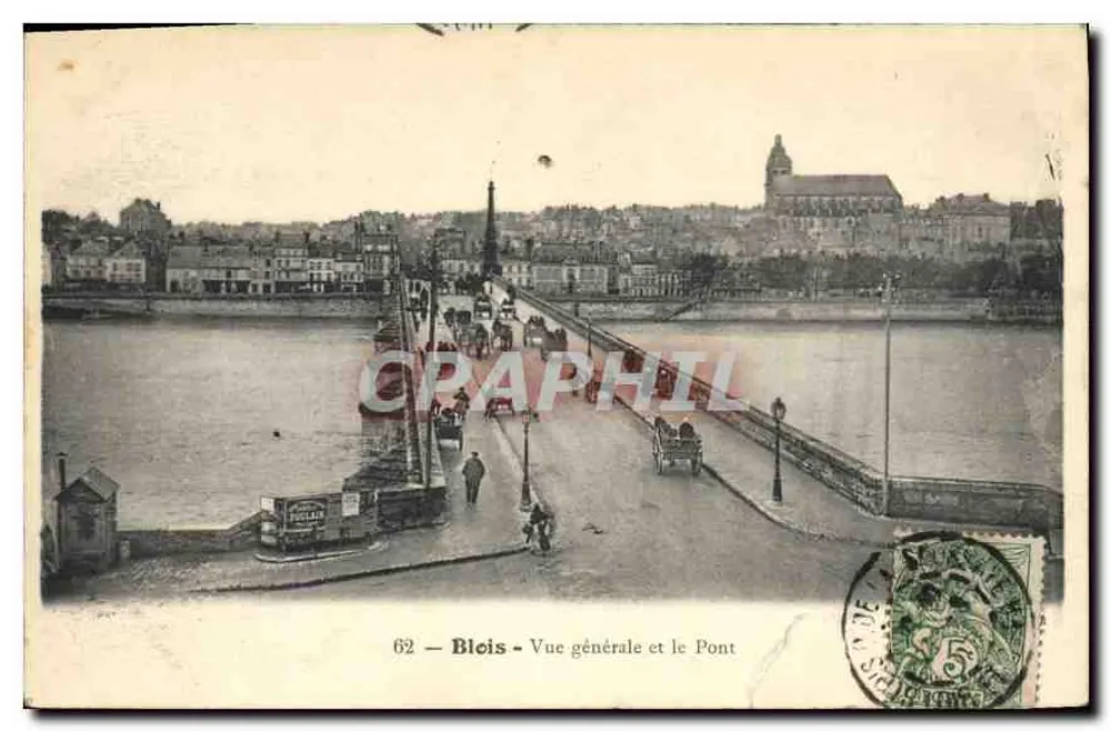 Blois — Vista geral e o Ponte — Editor E. Teglaux, n°62 - Frente