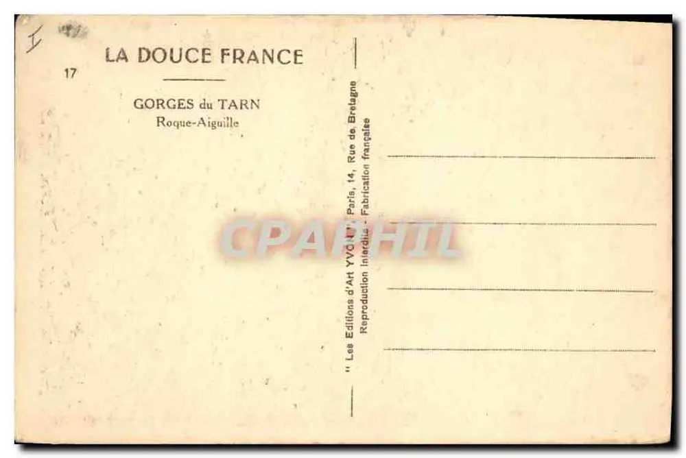 Gorges do Tarn — Roque-Aiguille — Les Éditions d'Art YVC, Paris - Verso