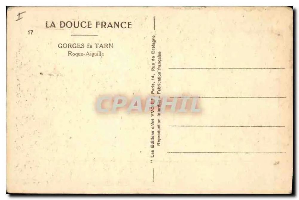 Gorges do Tarn — Roque-Aiguille — Les Éditions d'Art YVC, Paris - Verso