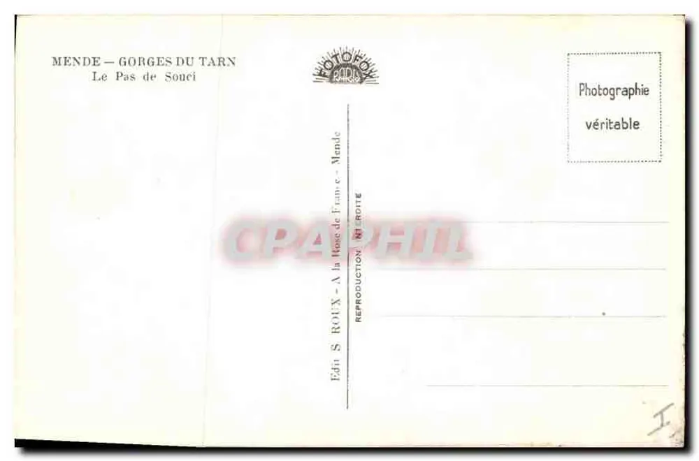 Gorges do Tarn — O Pas de Souci — Ed. S. Roux, Mende - Verso