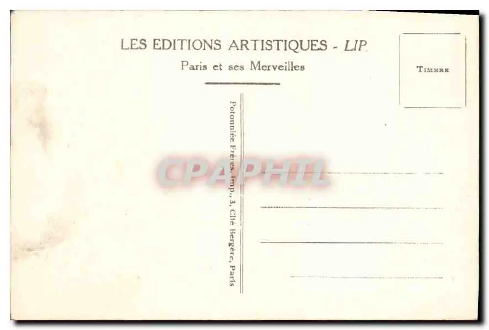 Paris - A Vista do Trocadéro — editor LIP, n° 65 - Verso