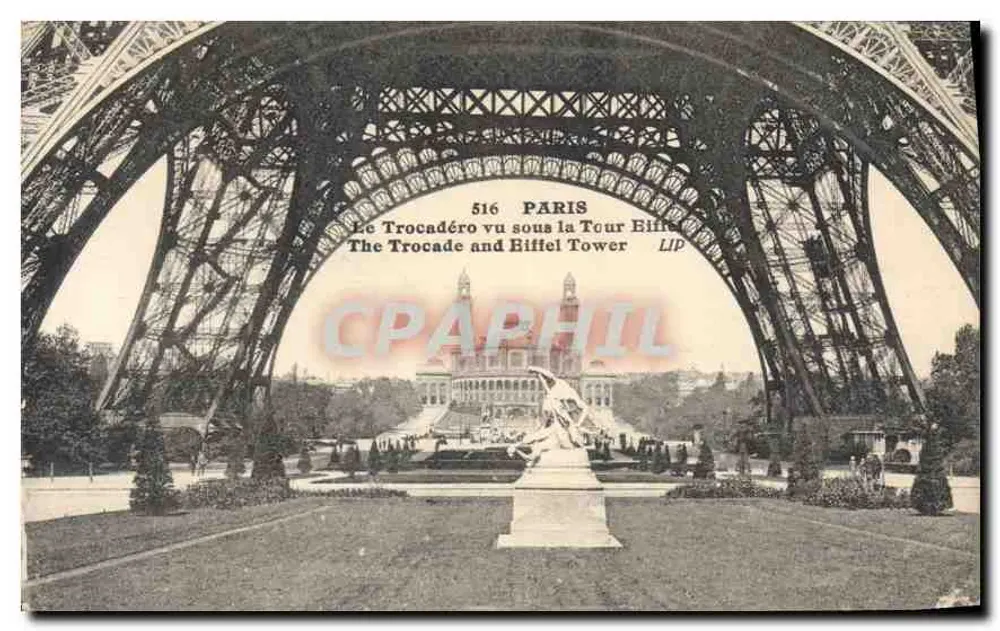 O Trocadéro visto sob a Torre Eiffel — Paris — Edições Artísticas LIP n°516 - Frente