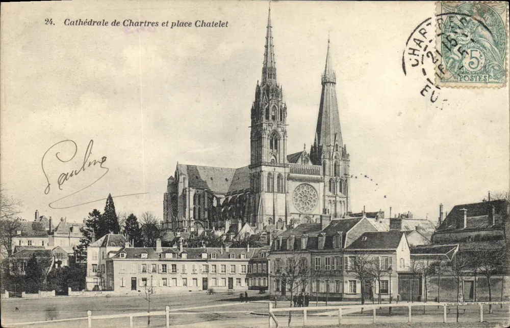 Catedral de Chartres e praça Chatelet — n°24 — A. Bourdier, imp.-edit. Versailles - Frente