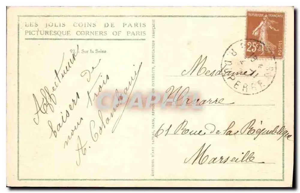 Paris — Ansicht der Seine mit der Eiffelturm — Verlag Fairas, Nr. 93 - Rückseite