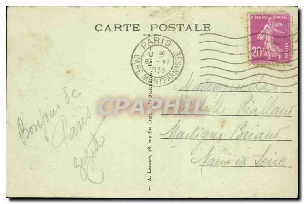 Paris — O Ponte Alexandre III — A.L. n°168 - Verso