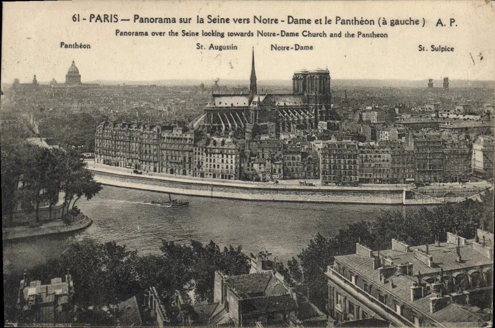 PARIS — Panorama über die Seine in Richtung Notre-Dame und Panthéon (links) — A.P. - Vorderseite