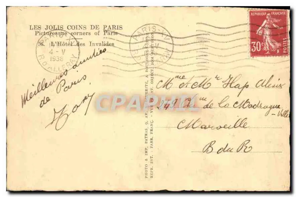 Das Hotel des Invalides — Paris — Verleger PATRAS, n° 56 - Rückseite