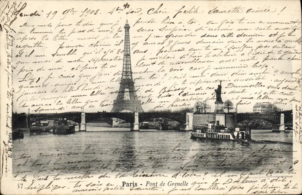 Paris - Ponte de Grenelle — vista do rio Sena com a Torre Eiffel — editor E.R. Paris, n°57 - Frente