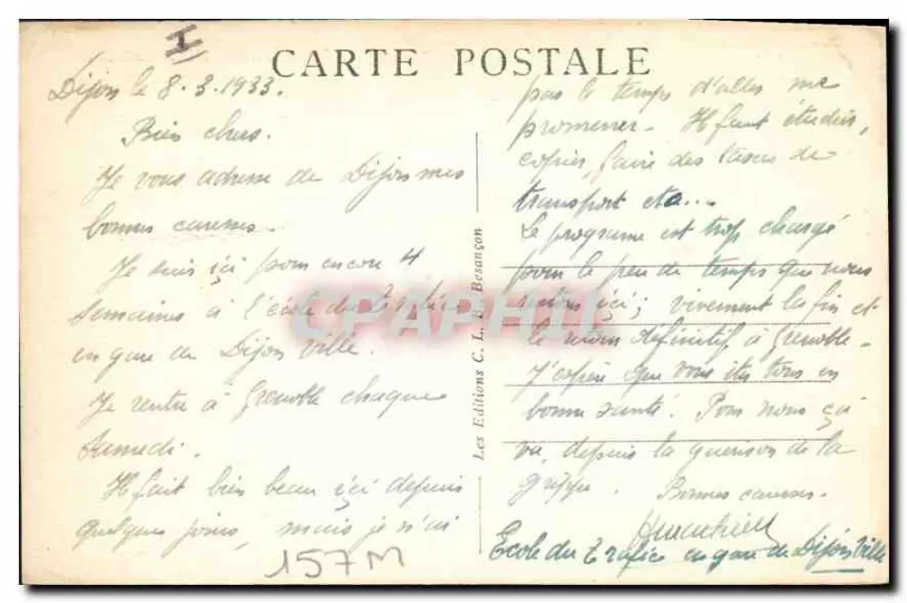 Dijon — Hotel de Ville — Editor C. L. Beaugnon, n° 3037 - Verso