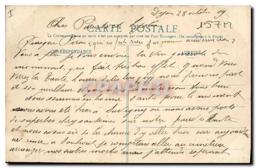 Dijon 1909 — Denkmal des burgundischen Dichters Alexis Piron — L. V., Verlag - Rückseite