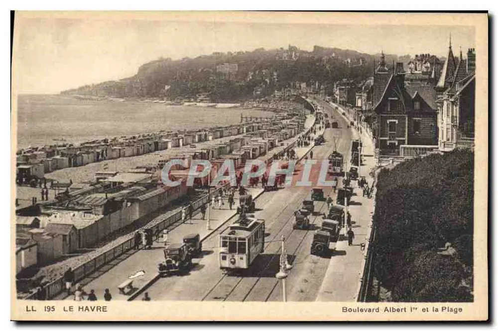 Le Havre — Boulevard Albert Ier e a Praia — LL 195 - Frente