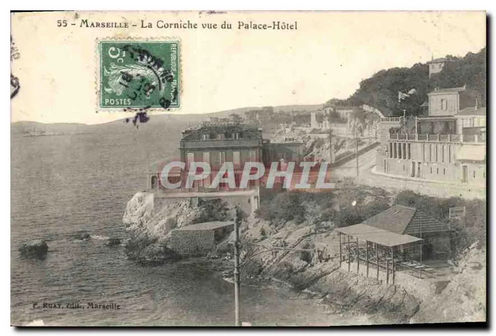Marseille - A Corniche vista do Palace-Hôtel — F. Ruay, editor, Marseille, n°55 - Frente