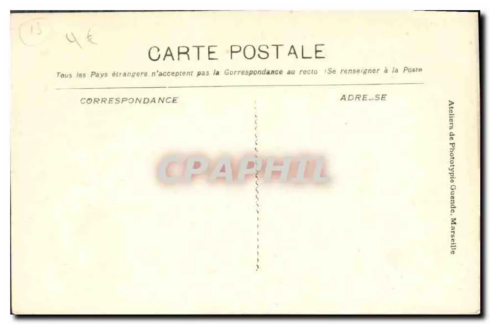 Marseille - A Rue Cannebière — trem n°653 — Ateliers de Phototypie Guende - Verso