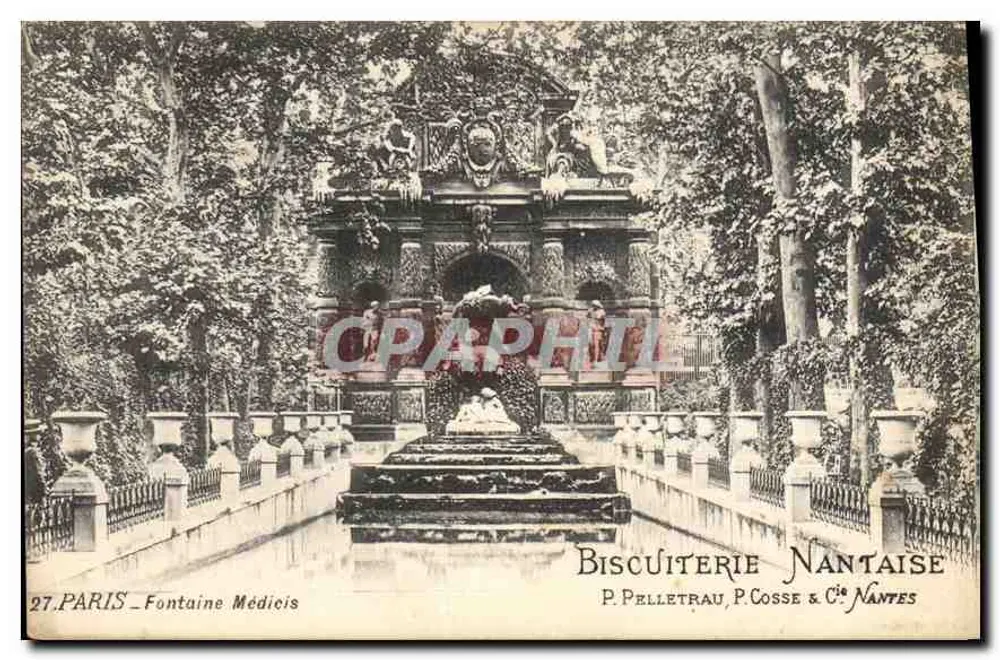 Paris - Fontaine Médicis — Ansicht der Fontaine Médicis, umgeben von Vegetation — P. Pelletrau, P. Cosse & Cie NANTES - Vorderseite