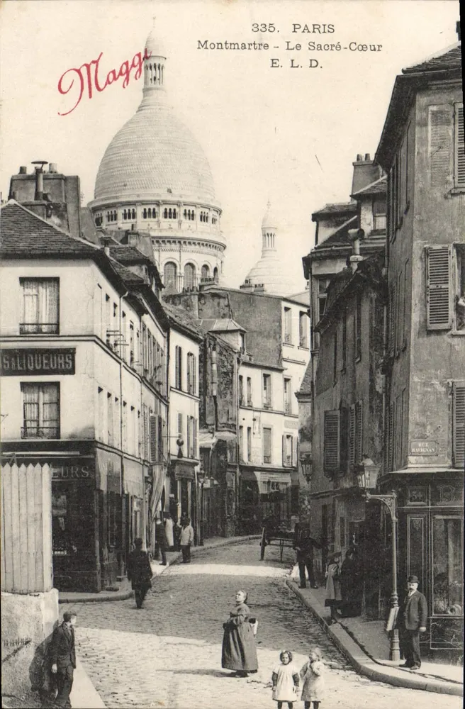 Montmartre - Der Sacré-Cœur — Straßenaussicht mit Verleger E. L. D. und Nummer 335 - Vorderseite