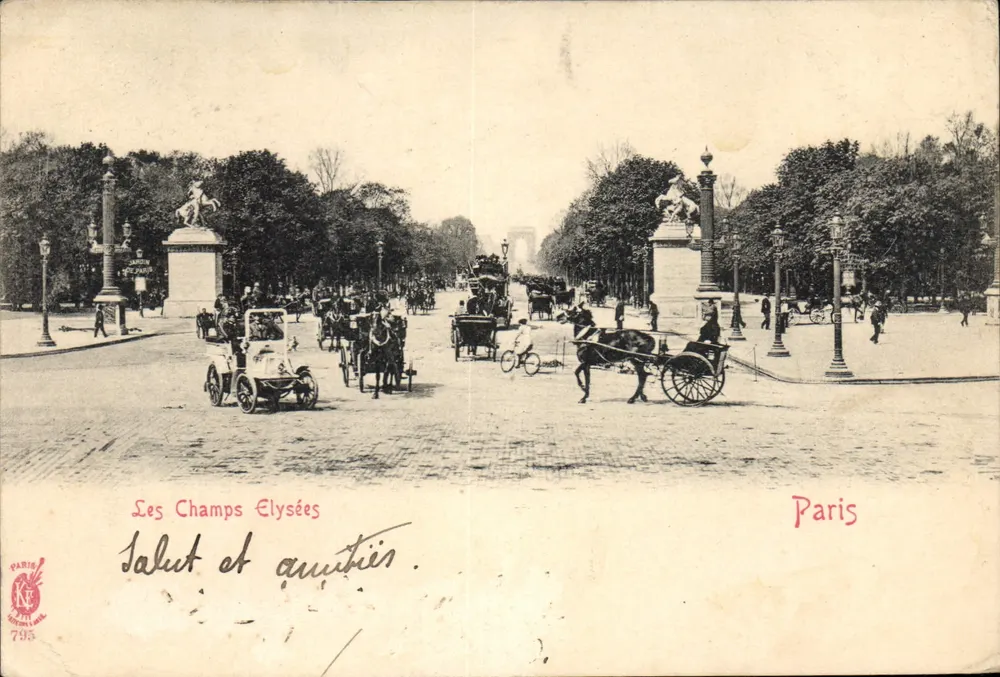 Les Champs Elysées — vue de la place des Champs-Élysées avec l'Arc de Triomphe en arrière-plan — éditeur Paris, n° 7453 - Frente