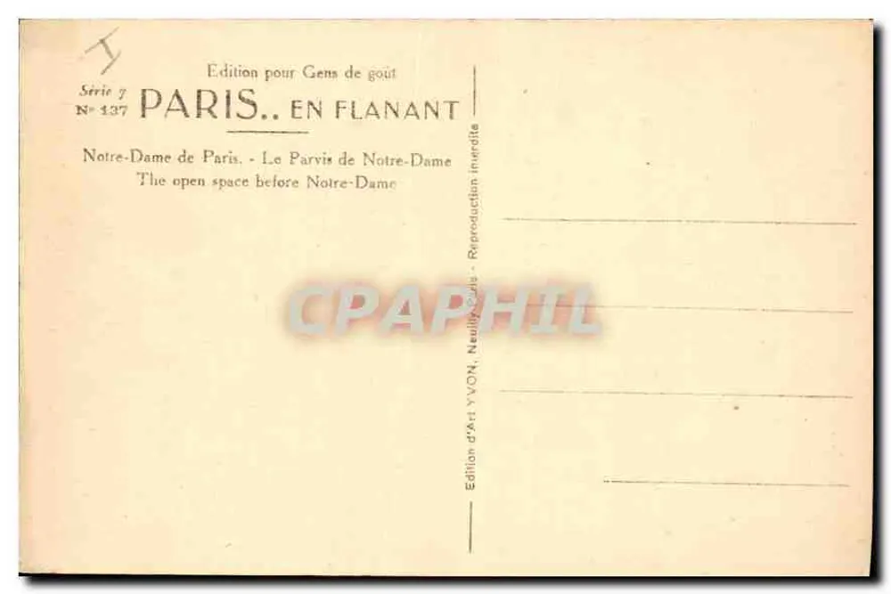 Notre-Dame de Paris — Der Vorplatz von Notre-Dame — Edition d'Art YVON, Serie 7 Nr. 137 - Rückseite