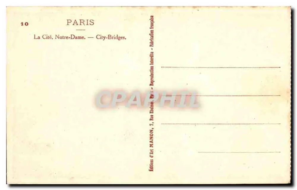 Paris — La Cité, Notre-Dame — City-Bridges — Éditions d'Art MANON - Rückseite