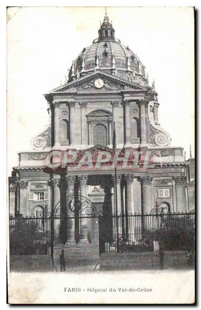 París - Hospital del Val-de-Grâce — vista de la fachada con cúpula y reja - Anverso