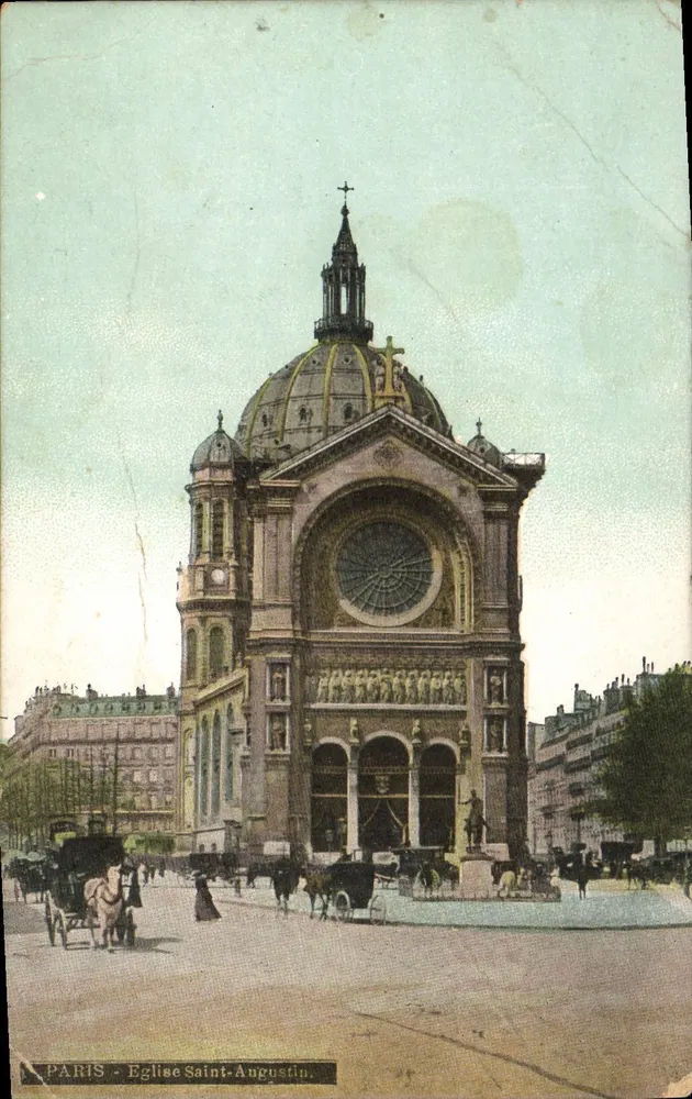 Paris - Église Saint-Augustin — façade avec dôme et rosace, éditeur impr. sur la carte - Voorkant