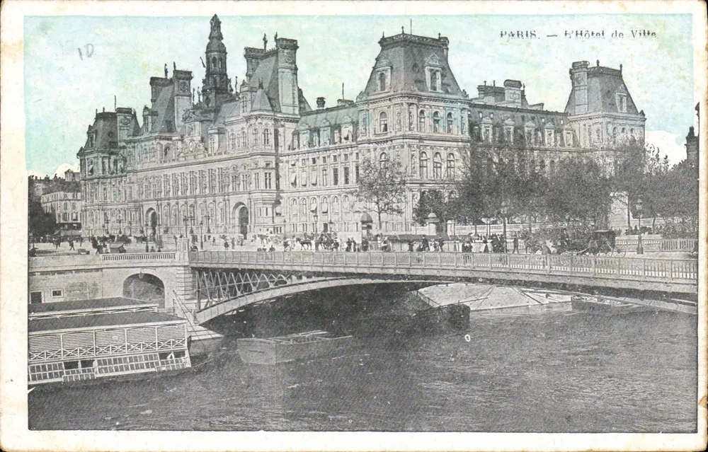 Paris — O Hôtel de Ville — vista com o ponte e a Seine - Frente