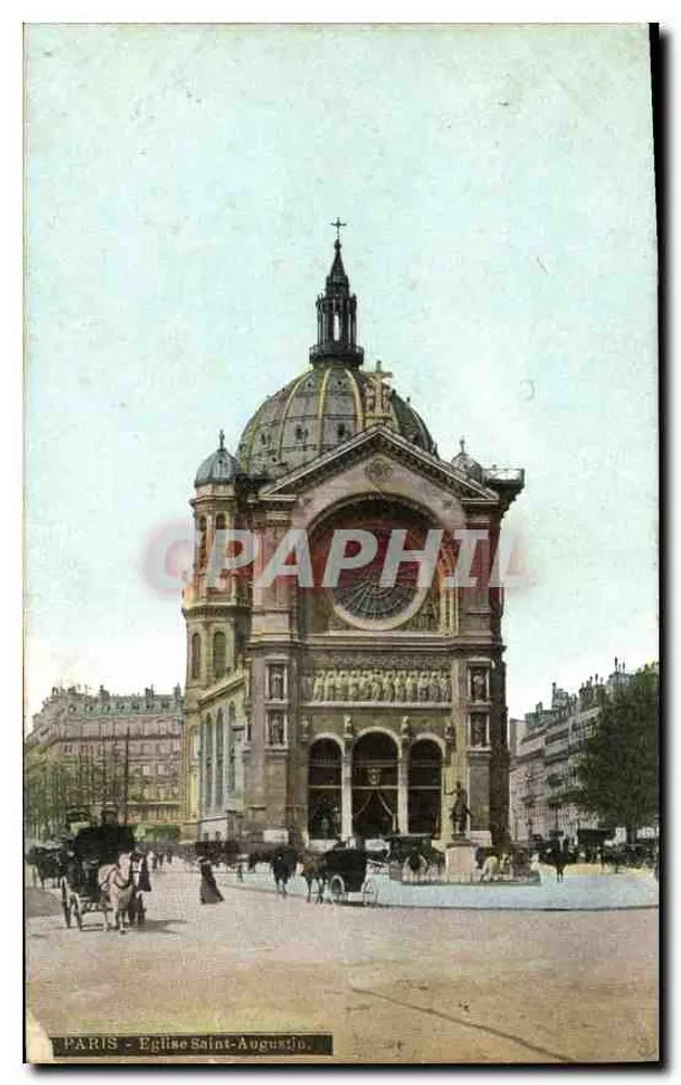 Paris - Igreja de São Agostinho — vista da fachada com cúpula e estátuas — editor anônimo, número de série não visível - Frente